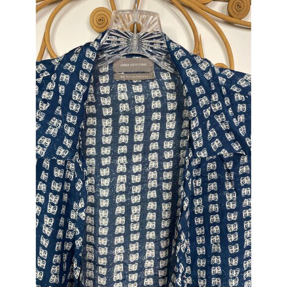 Urban Outfitters Butterfly Print Silver Sun Navy Mini Wrap Dress M - Picture 5 of 7